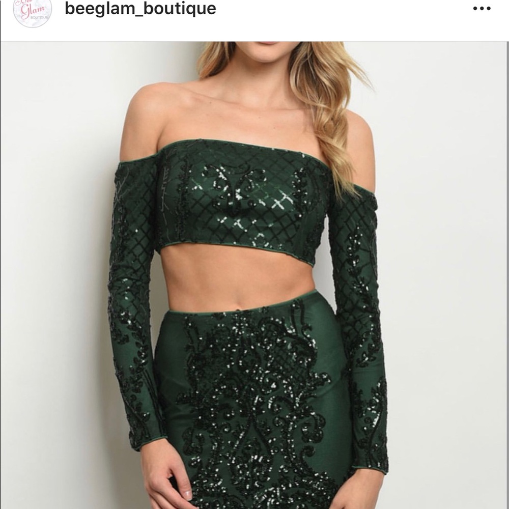 Dark Green Sequins Set 🦚